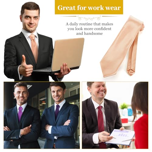Image of Syhood 6 /12 /24 Pcs Men Ties Set Solid Satin Pure Color Business Formal Necktie Tie 57 inch for Men Occasion Wedding