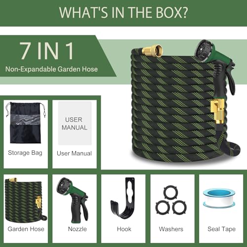 Garden Hose Non-Expandable 75 ft, Lightweight Flexible Water Hose with 10 Function Spray Nozzle, Outdoor Leak Proof, Kink-Free, Portable Hose for Yard, Lawn, Camper, High-Density Fabric, Black Green by Nurtsoli - Used condition - Image 9