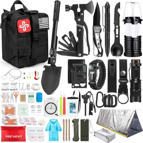 Kit de emergência multifuncional para sobrevivência na natureza com 252 peças, adequado para acampamento ao ar livre, conjunto de ferramentas de sobrevivência na natureza (Preto)