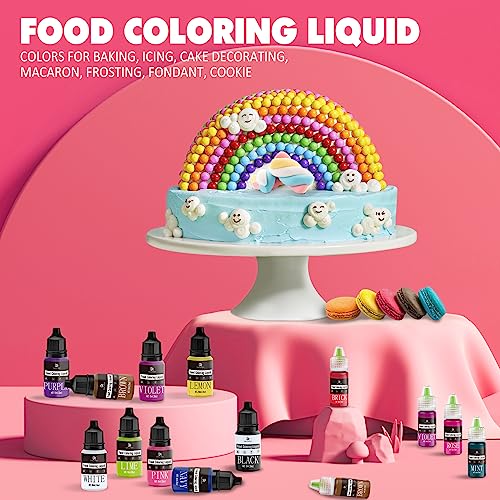 Lebensmittelfarbe - 20 Farben x 10ml Flüssige Konzentrierte Lebensmittel Farben für Kuchen Dekoration, Backen, Kekse, Macaron - Zuckerfrei Food Coloring für Getränken, Tortendeko, DIY Slime, Osterei