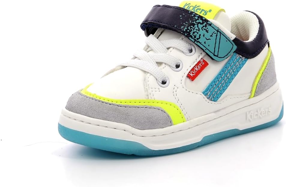 Baskets Kickers En Cuir Bicolore Blanc Et Vert Amande - Taille 37, Occasion Très Bon état, Style Espadrille