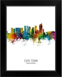 CANVAS ON DEMAND Cape Town South Africa Skyline Black Framed Art Print, Artwork