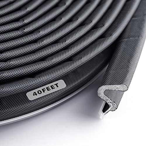 Door Weather Stripping Soundproof Door Seal Strip Shaped Foam Kerf Weather Stripping Door Frame Weather Stripping for Doors Windows, Card Slot Installation Seals Large (Black,40 Feet)
