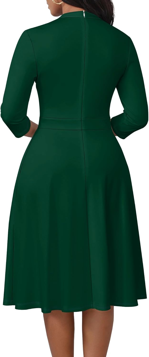 PinkPatty Women's Casual A-line Midi Dresses 3/4 Sleeve V Neck Fit and Flare Dress with Pockets - Image 2