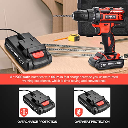 runhua Akkuschrauber 21V, Akku-Bohrschrauber mit 2 1500mAh Akkus, 2 Variable Drehzahlen Schlagbohrmaschinen, 28… – Bild 5