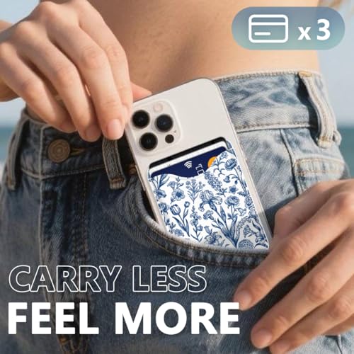 Image of Floral Magnetic Wallet for Magsafe Compatible with iPhone 17 /16 /15 /14 /13 /12 Series Pro Max Plus Air (Flowers Phone Magnet Card Holder Fit 3 Cards for Women Girl Lether Mag Safe Wallets) Ink