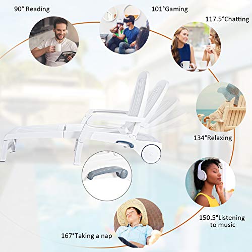 Giantex Chaise Lounge Outdoor 6 Adjustable Backrests Lounge Chair Recliner With Wheels For Patio, Poolside, Garden Foldable Beach Sunbathing Lounger(2, White) #TOP3
