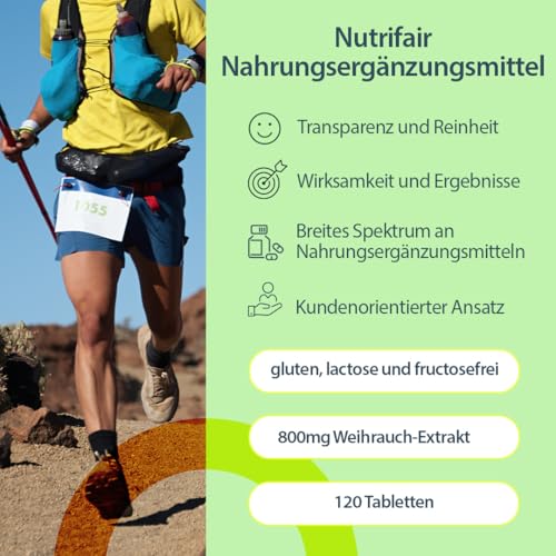 Boswellia 400mg - mit 800mg Weihrauch-Extrakt pro Tagesdosis - 120 Tabletten - Hochdosiert - 100% Vegan – Deutsche Produktion & Laborprüfung - NutriFair | Premium & Fair