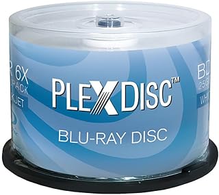 PlexDisc 633-214 25GB 6X White Inkjet Printable BD-R Blu-ray Discs, 50-Pack Cake Box - Archival Reliable Media
