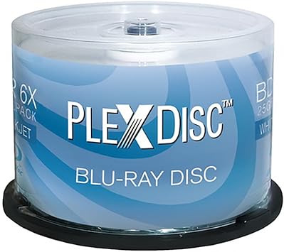 633-214 25 GB 6X Blu-ray White Inkjet Printable Single Layer Recordable BD-R, 50pk Cake Box, 50 Discs