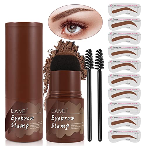 Lavan Eyebrow Stamp Stencil Kit, Long Lasting Waterproof Makeup Tools ,Professional One Step Shaping Kit with 10 Reusable Stencils, 2 Pen Brushes, Medium Brown