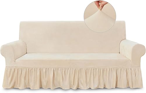 NICEEC Funda de Sofá Súper Suave de 1 Pieza Funda para Sofás Beige Elástica Universal Fundas de Spandex para Sofá para Sala de Estar Fácil Ajuste