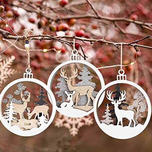 Baobicute Christmas Ornaments,8 Pcs Christmas Tree Ornaments,3 Layers Of Carved Farmhouse Rustic Wooden Hanging Ornaments Gift Tags Pendants Crafts For Winter Christmas Indoor Outdoor Home Decorations #TOP5