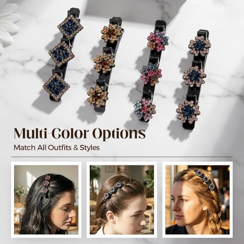 12 piezas pinzas de cabello trenzadas con piedras de cristal brillantes para mujeres y niñas, pinzas de cabello brillantes con flores de cristal, accesorios para peinados miniatura 6