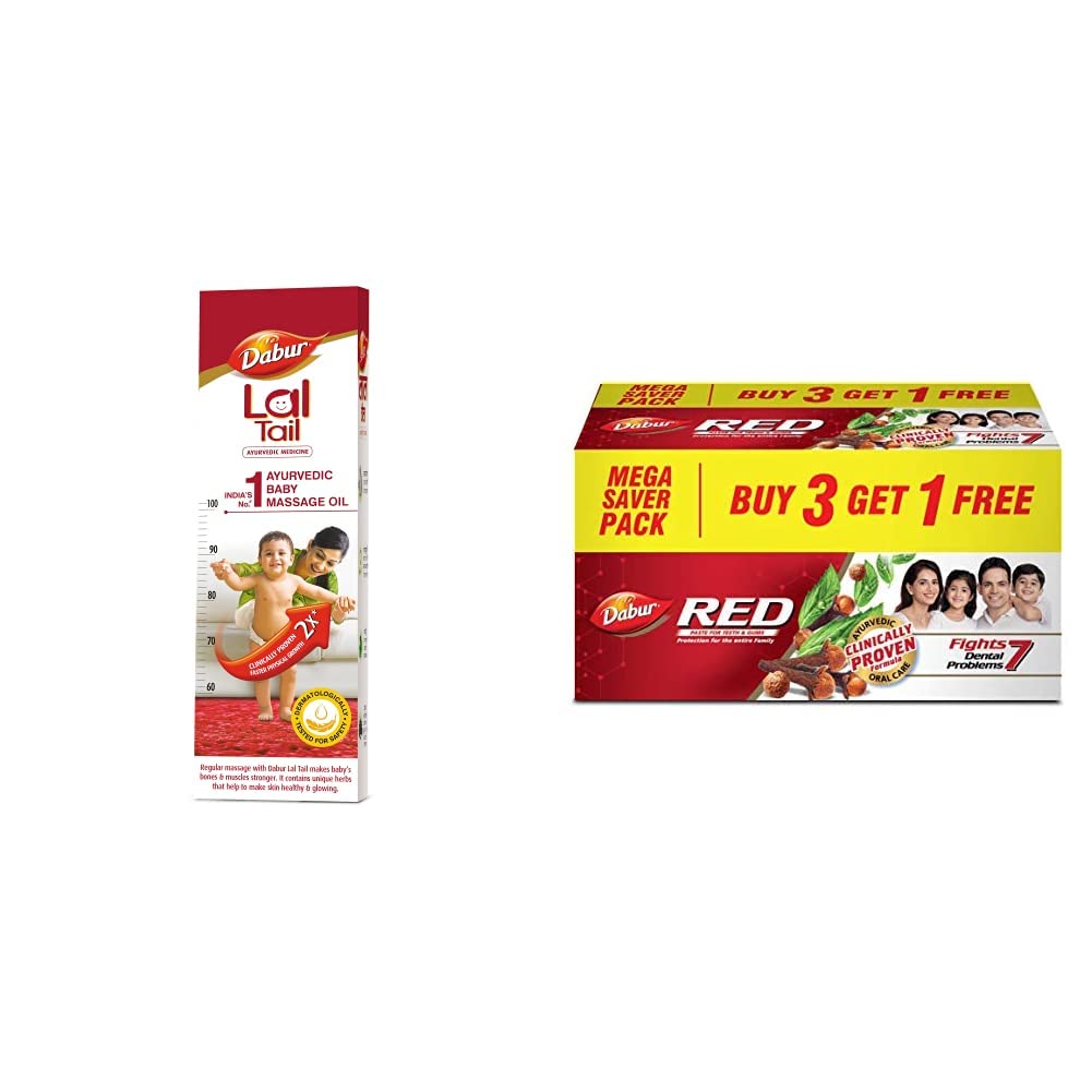 DABUR Lal Tail : Ayurvedic Baby Massage Oil 500Ml|Clinically Tested 2X Faster Physical Growth For Stronger Bones And Muscles & Red Paste - India'S No.1 Ayurvedic Paste, 600G (150Gm*4)