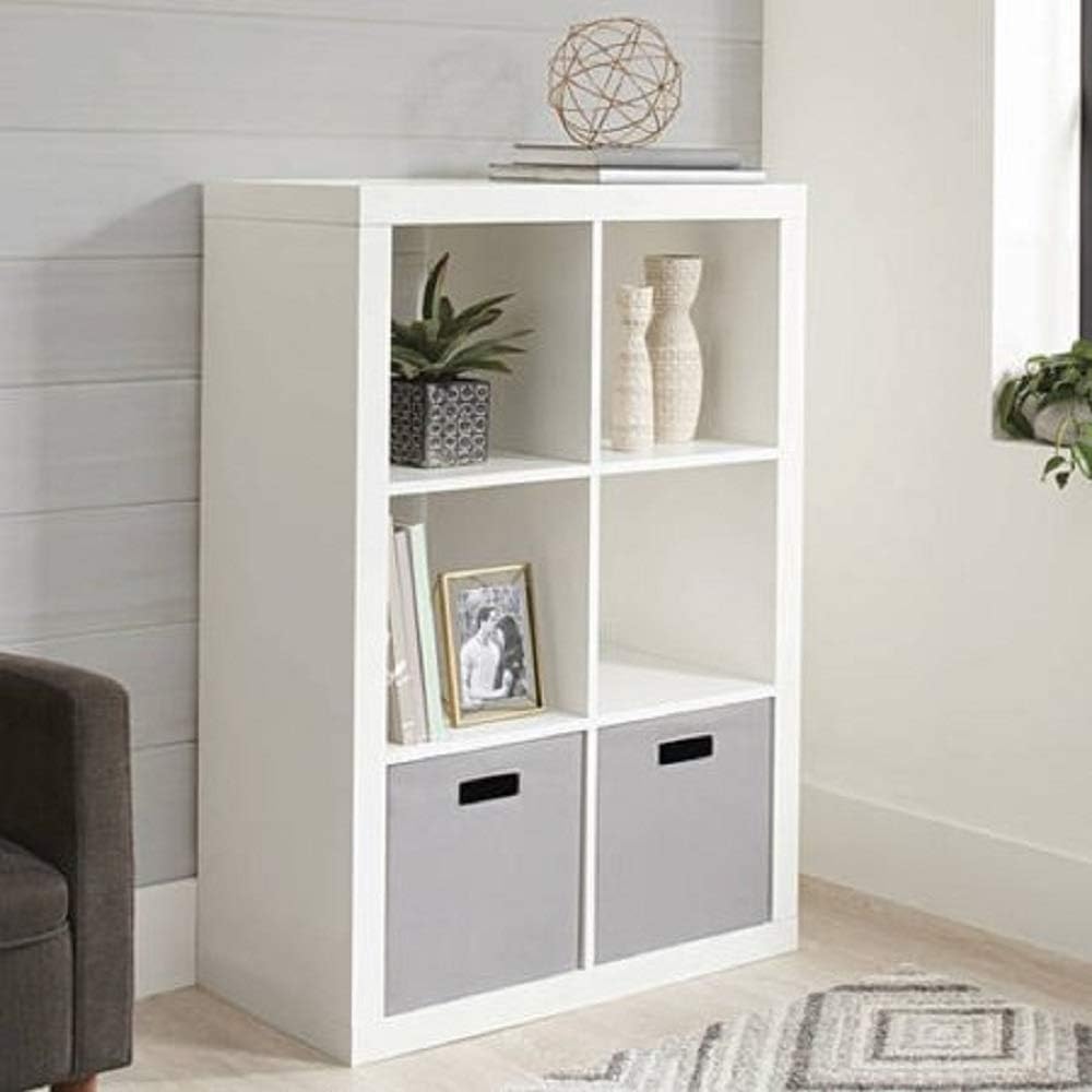 Bookshelf Square Storage Cabinet 4-Cube Organizer (Weathered) (White, 4-Cube) (White, 6-Cube)