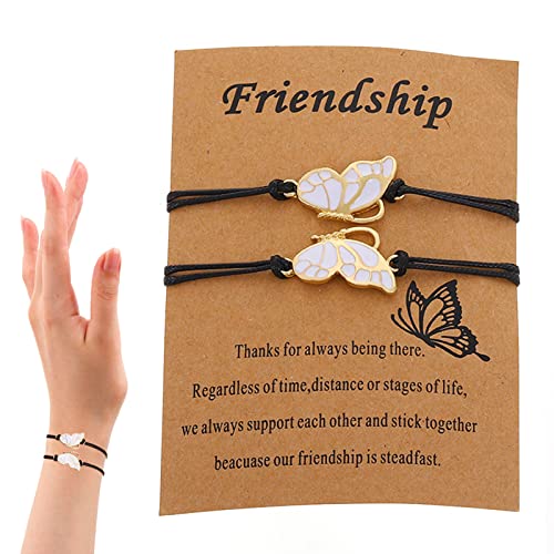 Pulseiras Desejo Borboleta,Pulseira de cartão amigo com cordão encerado | Pulseira de Amigo à Distân