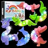 DELEE Pop Tubes Animal Toy,Sensory Tubes for Autism with LED Light,4Packs Glow Animal Stress Relief Toys for Kids,Party Supplies for Christmas Halloween Birthday