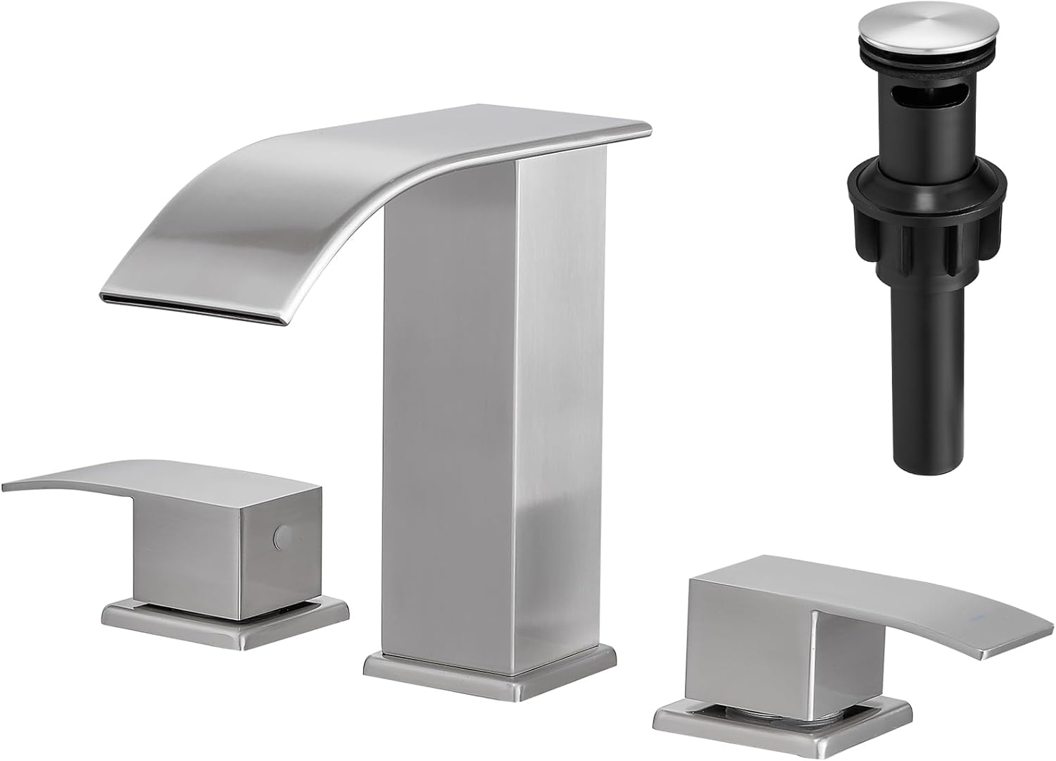 VOTON Waterfall Bathroom Faucets Brushed Nickel, Widespread Bathroom Sink Faucet 3 Hole with Pop-up Drain Assembly, 8 Inch Modern Vanity 2-Handles Faucet