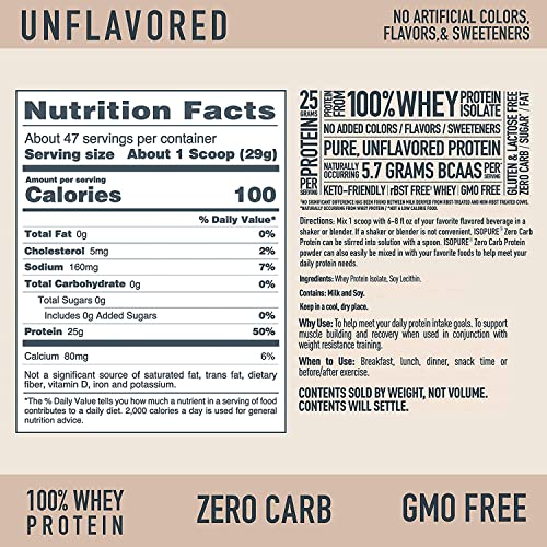 Isopure Unflavored Whey Isolate Protein Powder, With Vitamin C & Zinc For Immune Support, 25G Protein, Zero Carb & Keto Friendly, 3 Pounds (Packaging May Vary) #TOP6