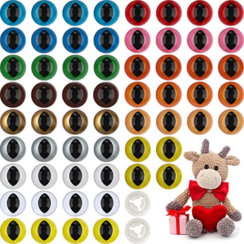 60 Pieces Cat Eyes for Craft Cat Safety Eyes Plastic Dragon 15 Colors Plastic Animal Flat Pupils Doll for Doll Puppet Plush Animal DIY Crafts Making(0.7 Inch)