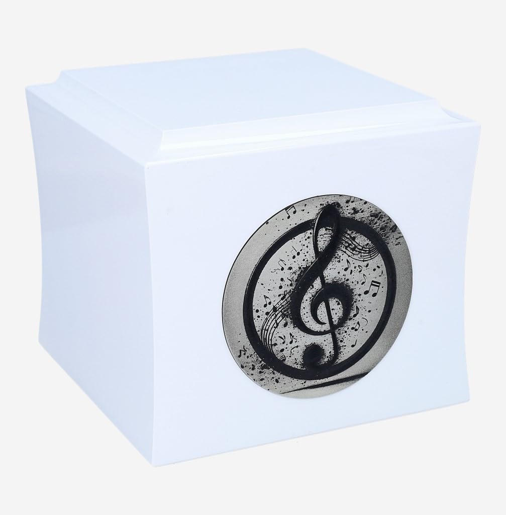 Urna de madera con clave de sol Caja de cremación para músico con notas Urna con partituras (blanco/diseño 1)