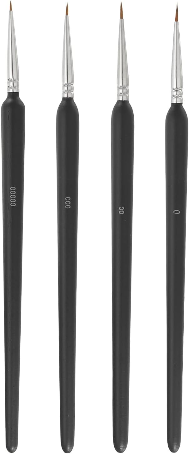 – 4 Pcs Detail Paint Brushes Set, 5.5mm/6.5mm/7.5mm/9.5mm Fine Pointed Tip Miniature Paint Brushes for Acrylic Painting Oil Watercolor(00000/000/00/0), Black