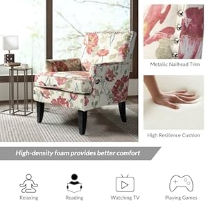 HULALA HOME Akorda French Country Arm Chair with Nailhead Trim and Wood Legs by Accent Chairs RED and Yellow Floral French Country, Shabby Chic HULALA HOME Akorda French Country Arm Chair with Nailhead Trim and Wood Legs by Accent Chairs RED and Yellow Floral French Country Shabby Chic