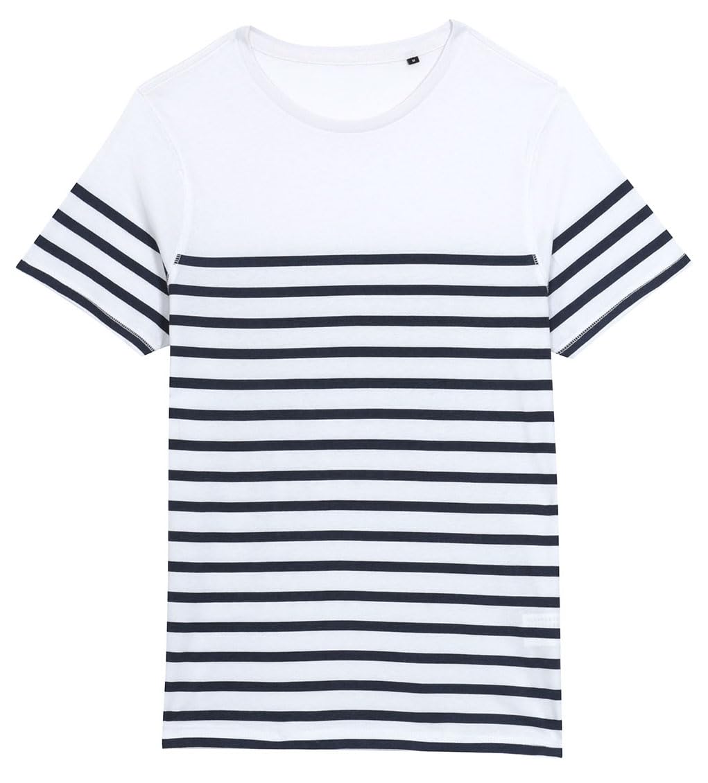 T-Shirt Rayé Marinière, Manches Courtes, Blanc et Bleu Marine, Teeshirt Marin, Coupe Mixte