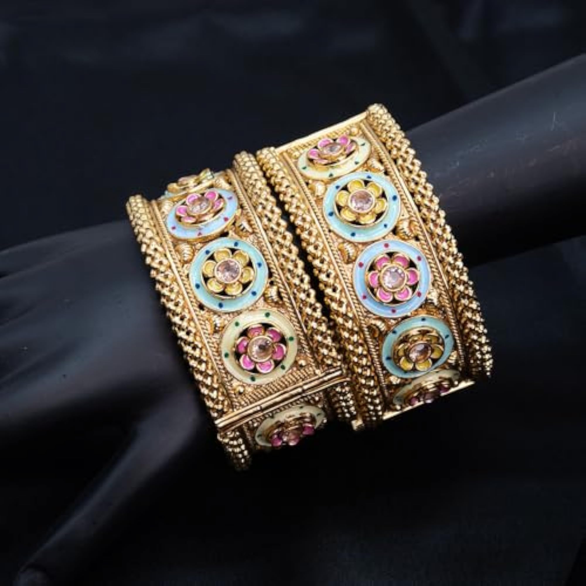 Women's Meena Bangles Floral Kada Set, Handcrafted