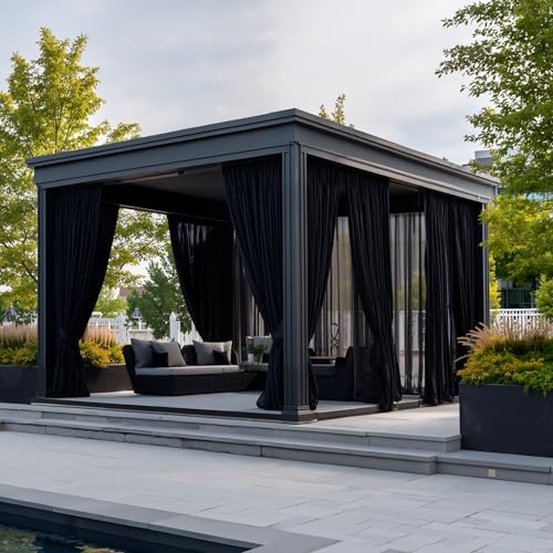 NICETOWN NICETOWN 2 Panels Mosquito Shield Mesh Screen for Patio, Rod Pocket Outdoor Privacy Mosquito Net Curtains Breathable Sheer Drapes with Length Adjustable for Balcony/Gazebo, W118 x L84, Black