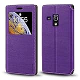 Shantime Étui Rabat Cuir Fenêtre Compatible avec Samsung Galaxy S3 Mini i8190, Élégant Affichage Transparent, Fermeture Magnétique Cachée Porte Carte(Violet)