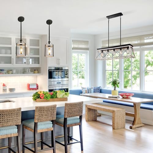 Merbotin BG180387B-1 Farmhouse Chandelier 5 Light Kitchen Island Lighting Rustic White Wood Finish Dining Room Light Fixture Adjustable Height Chandeliers Distressed Pendant Light Over Pool Table thumb #5
