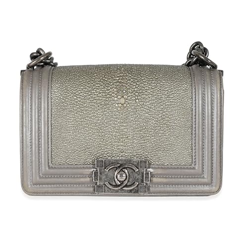 Chanel, Pre-Loved Grey Lambskin Galuchat Stingray Small Boy Bag, Gray