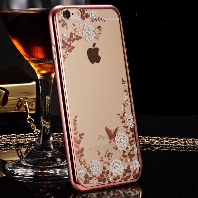 Case for iPhone 7Plus Flowers Crystal Bumper Bling Silicone TPU Gel Protective Clear Rubber Soft Back Case Cover for iPhone 7 Plus,Gold