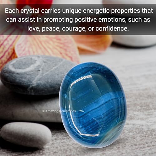 Image of Amazing Gemstone Blue Onyx Crystals and Healing Stones - Large Palm Stone Crystals Piedra - Crystal for Good Luck, Balanced Positive Energy, Meditation - Unique Stocking Stuffers Gifts for Women, Men