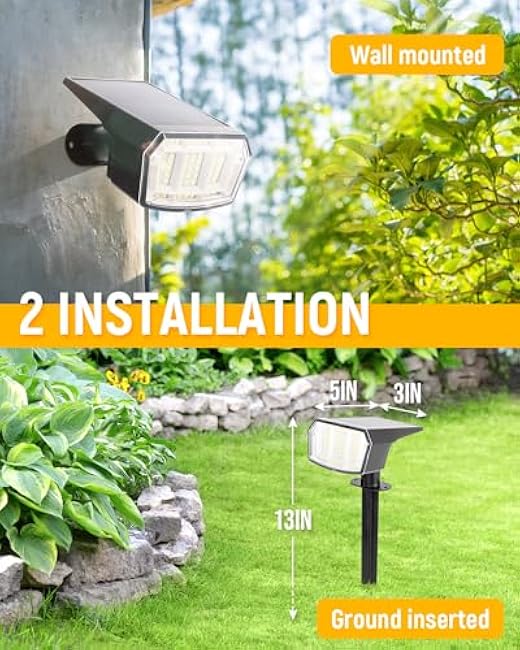 Solar Lights Outdoor Waterproof IP65, 63 LED 3 Lighting Modes Solar Powered Yard Garden Spot Solar Lights for Outside Landscape-3 Pack (Cool White)