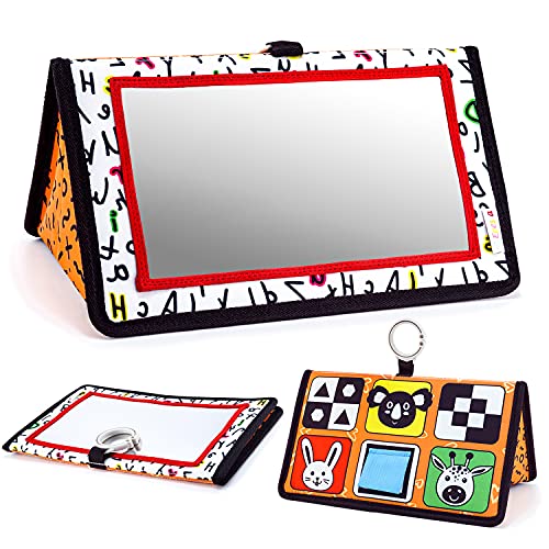 Epessa Floor Mirror Toy for Baby Tummy Time, Montessori Sensory Toys Black and White High Contrast for Car Seat Stroller Toys Gifts for Toddlers