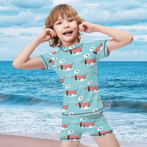 Cute Dog DachshundChildren's Swimsuits Boys Two Piece Suit8-10Y（130cm）3
