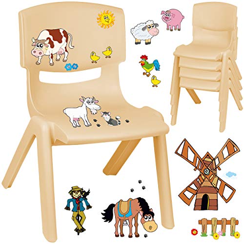 alles-meine.de GmbH Kinderstuhl/Stuhl - Motivwahl - Holz Farben - beige + Sticker - Bauernhof Tiere - Plastik - bis 100 kg belastbar/kippsicher - für INNEN & AUßEN - 0-99 J..