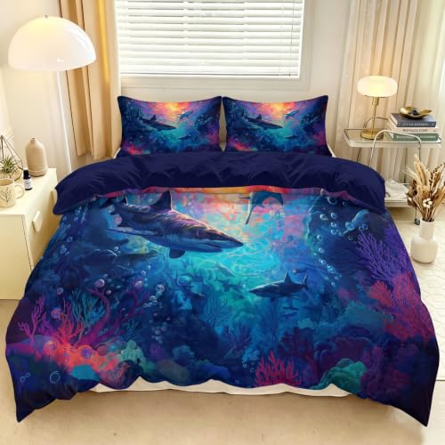 Housse de couette requin anti-plis en microfibre douce pour lit double king size - 3