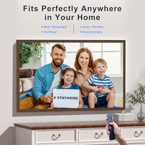 Image of Large Digital Picture Frame 32-Inch-WiFi-Photo-Frame - FHD IPS Digital Frame, Remote Control, Auto-Rotate, Load Photo Video from Phone via APP Email, Free Cloud Storage, Dark Wood Grain, Gifts for Mom