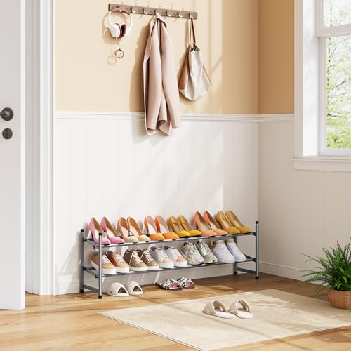 Image of Tajsoon 2 Tier Expandable Shoe Rack for Closet, 28 inch-41 inchAdjustable & Stackable Shoe Shelf Storage, Metal Shoe Rack Organizer for Front Door Entrance, Closet, Garage, Entryway, Grey