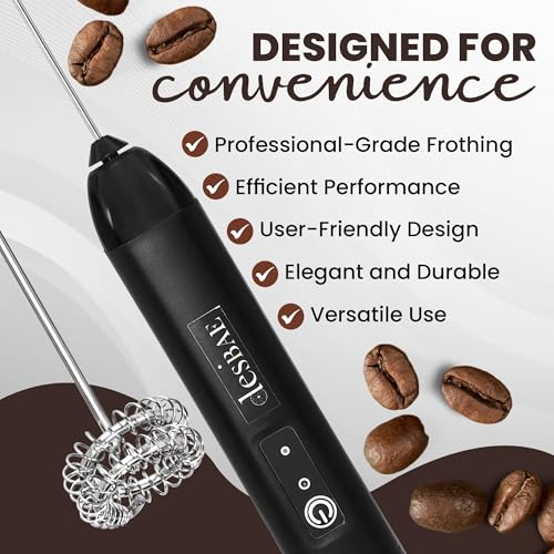 Image of Desi BAE Frother Electric with Double Whisk | C Type Rechargeable Coffee Maker Machine for Home | 1 Year Warranty | Free Coffee Blender Recipe Book | Big Battery 1 Charge = 15 Days Use.
