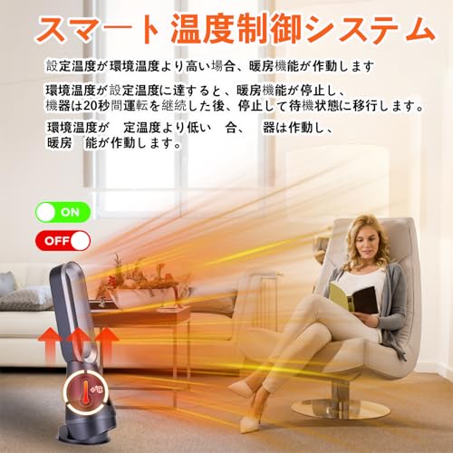 【2026年最新進化セラミックヒーター】無葉ファン・冷暖両用、8級送風・3級温風切り替え、電気ヒータ、左右80°首振り、8時間タイマー機能、ファンヒーター、冬小型セラミックヒーター、無葉大風量タワーファン、暖房器具heater、リモコン付き、温風送風冷暖エアコン、過熱保護、転倒自動シャットダウン、清潔しやすく、子供部屋/リビング/寝室/キッチン/ペット暑さ対策、PSE認証、日本語説明書
