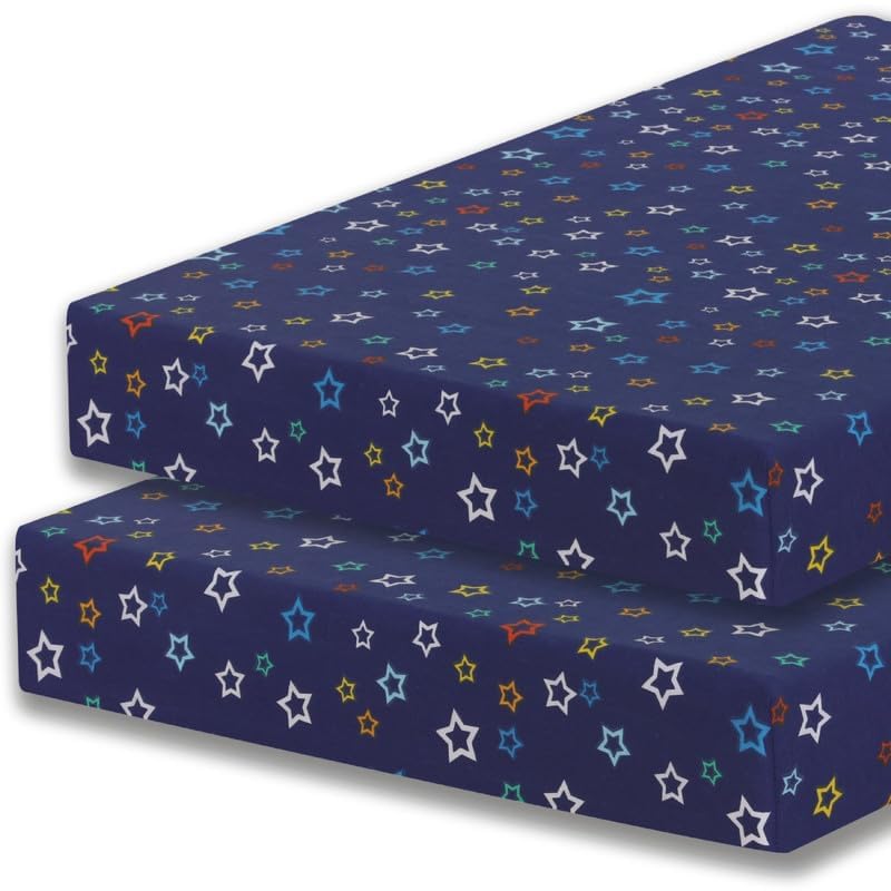 Cot Bed Easycare Fitted Sheets 2 Pack - 70 x 140CM - Multi Star Blue, 70 x 140 cm