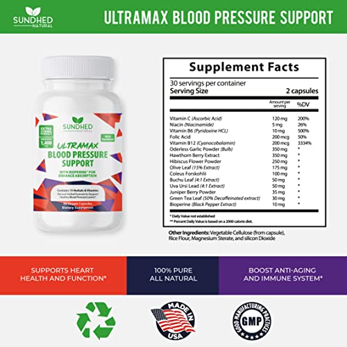 Sundhed Natrual Ultramax Blood Pressure With Bioperine For Enhanced Absorption, Hawthorn Berry Capsules - Multivitamin - 60 Capsules #TOP2