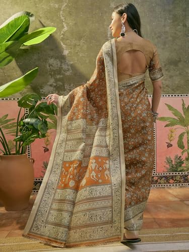 Image of SIRIL Women's Cotton Printed Saree With Unstitched Blouse Piece