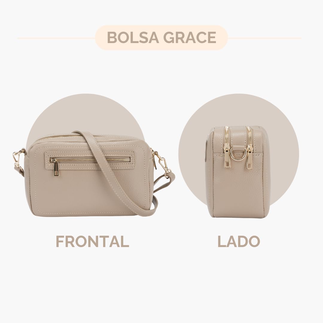 Bolso de Hombro de Cuero Mujer, Made in Italy, 2 Compartimentos con Cremallera, Bolsillo frontal, Correa de Hombro Ajustable