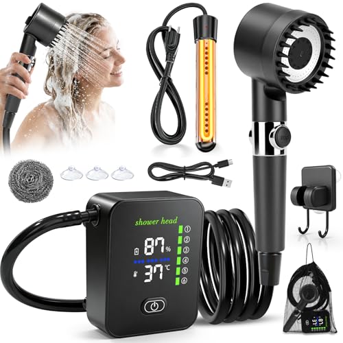 KingSom Douche de Camping, Douche Portable avec Chauffage, 8000 mAh Pompe de Douches Électrique Rec… – Vignette
